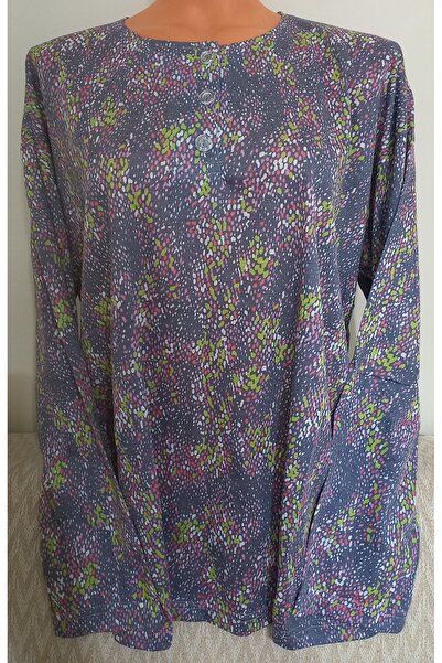 Anne Er Clothing Paper Print Combed Cotton Blouse 3 Buttons Long Sleeve Patterned
