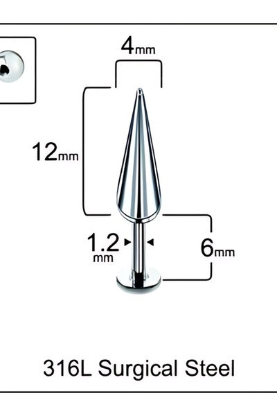 DCPİERCİNG Spayk 4x12mm x 6mm x 1.2mm Çelik Labret Piercing