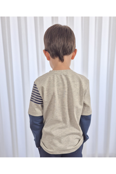 BALKABAĞI Monkey Sleeve Striped 2 Color Sleeve T-Shirt