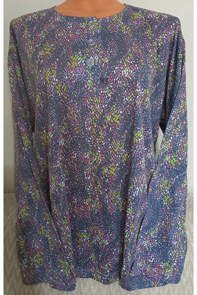 Anne Er Clothing Paper Print Combed Cotton Blouse 3 Buttons Long Sleeve Patterned