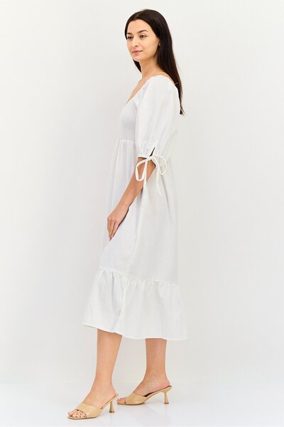 Brave Soul Women Ruched Tiered Dress, Off White