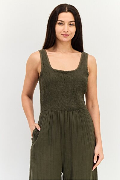 Brave Soul Women Solid Sleeveless Jumpsuit, Khaki