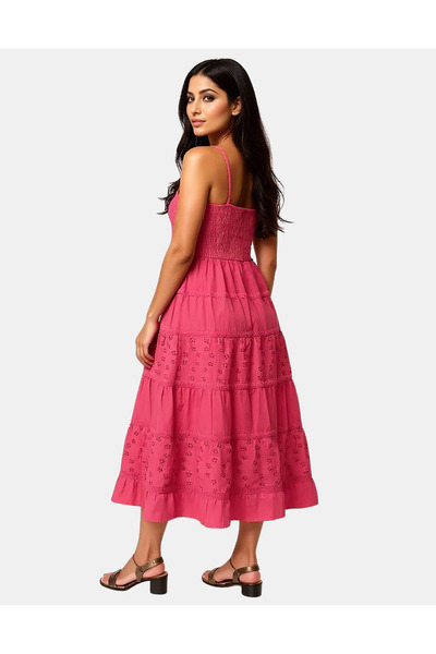 Couture Labs Women’s Sleeveless Smocked Bodice A-Line Midi Dress – Fuchsia Pink