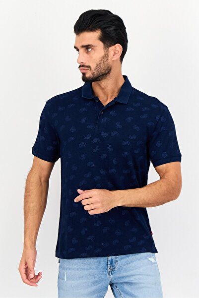 Levi's Men Regular Fit Short Sleeve Allover Print Polo, Navy Blue