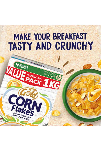 Nestle Gold Corn Flakes Breakfast Cereal 1 kgCrisp and Nutritious Whole Grain Start to the Day
