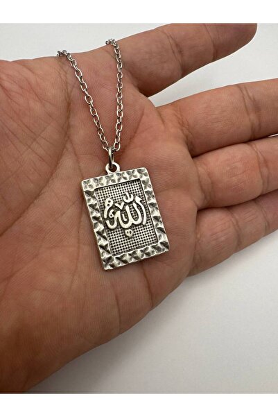 Herşey Nota Arabic Allah Written Tag Necklace – Unisex Design with 60 cm Chain, Zinc Plated