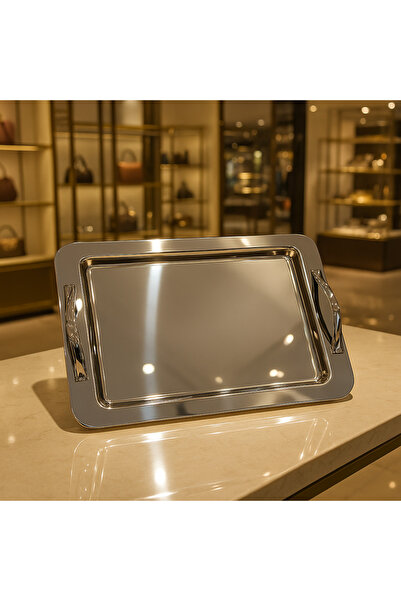 Veliday Paslanmaz Çelik Sade Çay Tepsisi - Çay Tepsisi Ev Çay Tepsisi