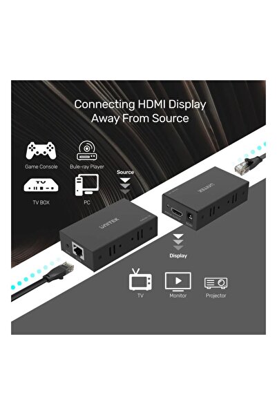 Unitek موسع HDMI عبر الإيثرنت | ١٥٠ مترًا، بدقة ١٠٨٠ بكسل، توصيل وتشغيل، أسود | V101A