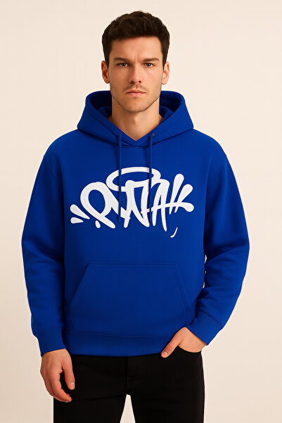 CLASSY.MODA Φούτερ με κουκούλα - Unisex - Oversize - 3 κλωστές με ανάγλυφο - Εκτύπωση γκράφιτι