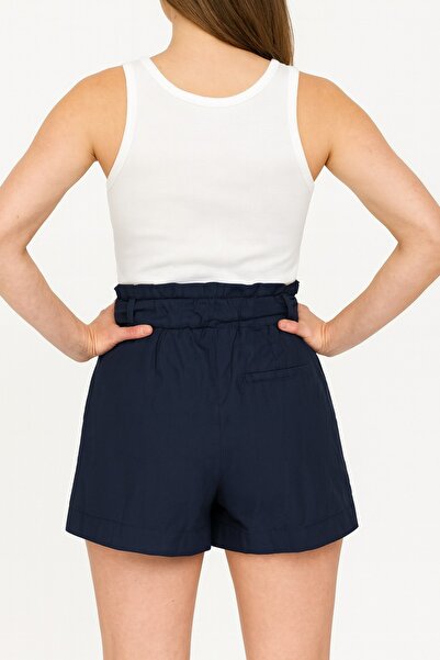 Evelora Navy Blue High Waist Shorts with Belt Detail