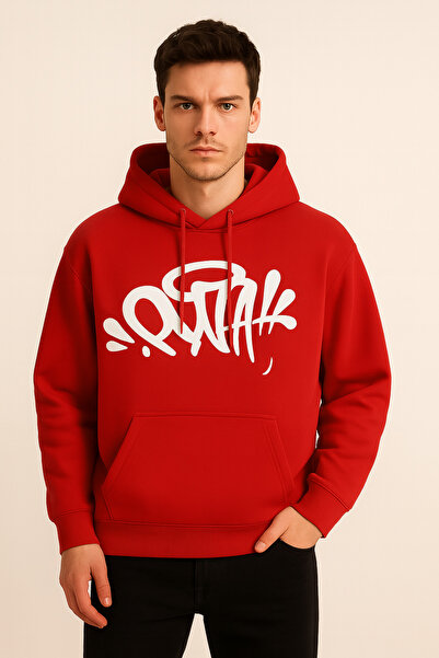 CLASSY.MODA Суитшърт с качулка - Унисекс - Овърсайз - 3-слоен, четкан - Графити принт