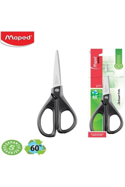 Maped Essentials Recycled Scissors – Black/Silver, Durable Eco-Friendly Cutting Tool