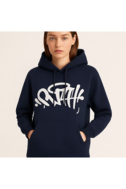 CLASSY.MODA Φούτερ με κουκούλα - Unisex - Oversize - 3 κλωστές με ανάγλυφο - Εκτύπωση γκράφιτι