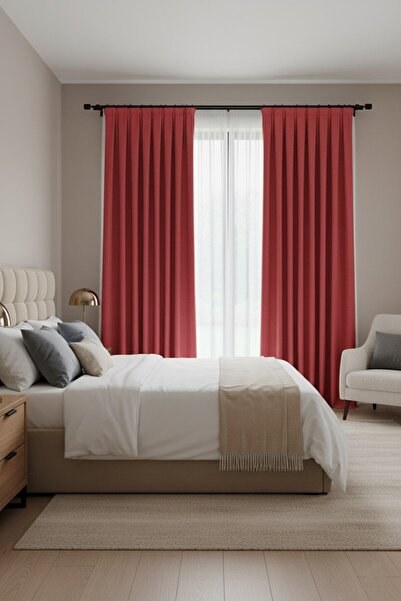 Madame Dower Narden Model Red Plain Soft Background Curtain 1X3 Frequent Pleats - Stylish and Modern Design