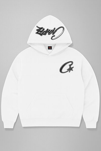 CLASSY.MODA Hooded Sweatshirt - Unisex - Oversize - 3 Thread Raised - Letter & Star Printed