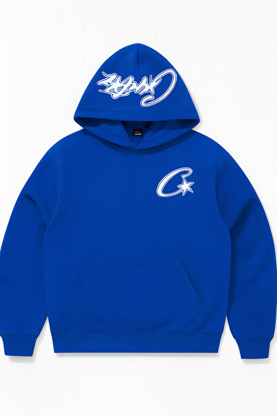 CLASSY.MODA Φούτερ με κουκούλα - Unisex - Oversize - 3 κλωστές με ανάγλυφο - Εκτύπωση με γράμματα & αστέρια