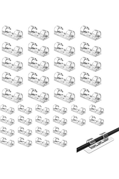 STOREMAX 40 Adet Yapışkanlı Kablo Klipsi Seti – Kablo Düzenleyici, Masa Üstü ...