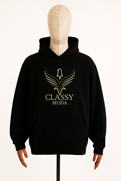 classy moda Hanorac unisex cu glugă - Logo CLASSY MODA - 3 fire cu relief - S...