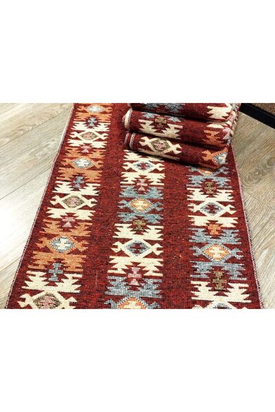 OEM Set of 4 Traditional Woven Rugs, Double-Sided, 60x200 cm, Red, Rustic Model