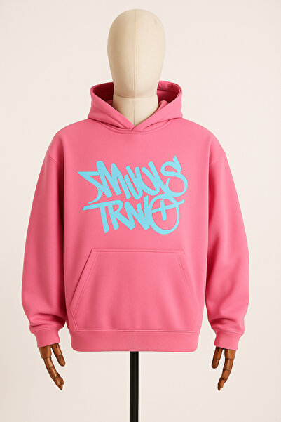 CLASSY.MODA Hanorac unisex oversize cu glugă - 3 fire cu relief - imprimeu gr...