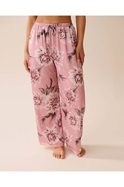 La Vie en Rose بنطلون من الساتان والشيفون بطبعة داليا