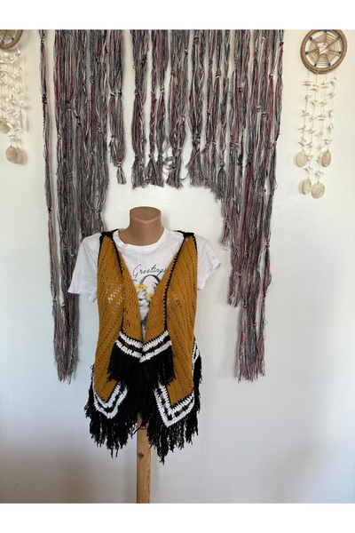 semiramis Etnik Bohem Tasarım El Örgüsü Yelek Panço