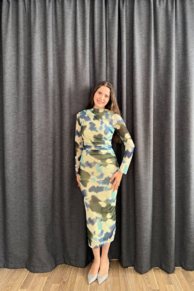 Sorridi Drapeli Tül Bisiklet Yaka Uzun Kollu Maxi Elbise