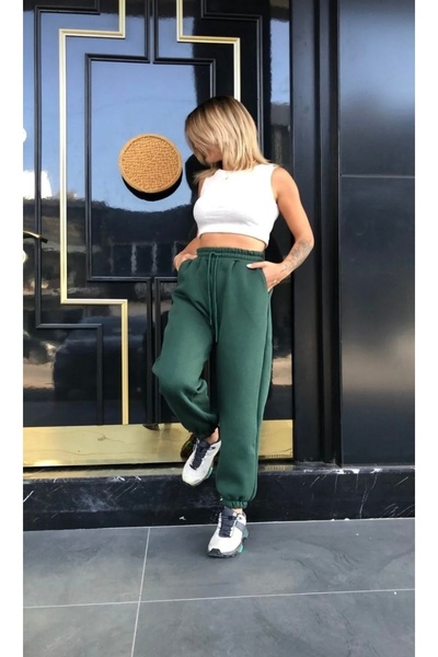 kuru Pantaloni de trening unisex cu croială lejeră, cu detaliu la talie și ta...