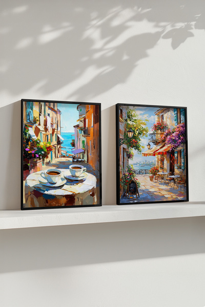 STARYUNA France View Oil Painting Effect Painting, Wooden Framed Double Painting Set Yuna422