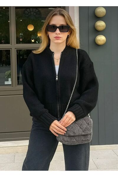 NZL TEKSTİL DGN'S YUMUŞAK DOKULU FERMUARLI KADIN TRİKO HIRKA - CEKET