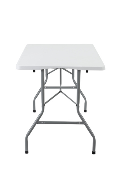 Lawazim Folding Picnic Table 150x70.5x74cm - White Fold-in-Half Plastic Trestle Table with Handle