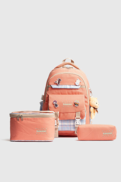 Relaxion Rlx-1396 Set of 3 Children's Primary School Bag with Pencil Holder and Lunch Bag Backpack Yavru Ağzi