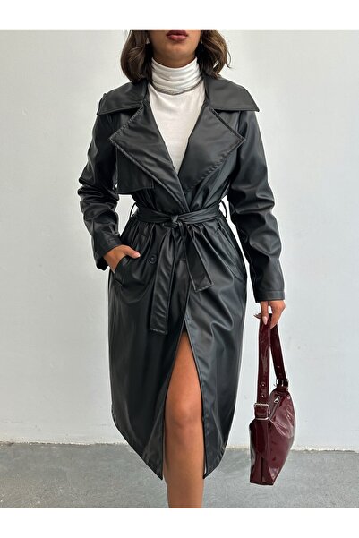 ekshe Kadın suni deri trençkot
