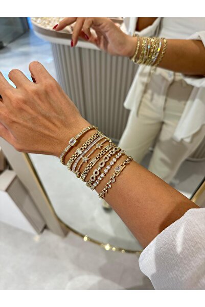 Seda Bijuteri Özel Seri Kordon ve Dikdörtgen Plaka Bileklik Gold