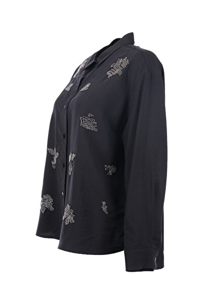 Faik Sönmez Omuzu Boncuk Şerit Detaylı Poplin Gömlek