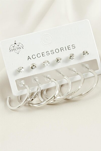 Avior Collection Ds-Derin 12 Pieces Crushed Stone Hoop Earrings-Silver Color