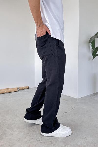 HAFKAGİYİM Black Muslin Fabric Premium Baggy Pants