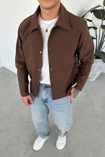 HAFKA Brown Basic Relaxed Jacket with Snap Buttons