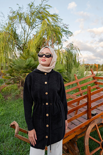 LOCCO Women's Hooded Knitwear Jacket Black