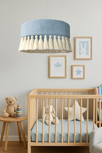 YUTEDEKOR Lagertha Bebek Mavi Avize, Çocuk odası avize, Bebek odası avize, Yatak Odası avize, Püsküllü avize,