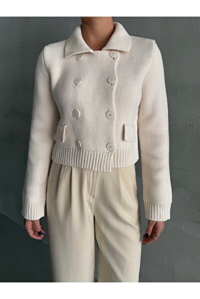My Blog Krem Sekiz Düğmeli Polo Yaka Hırka