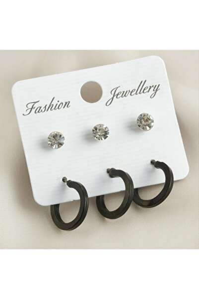 Marsilyan 6 Pieces of Cornered Stone Hoop Earrings 1.5 cm Ilkel-Bjt940