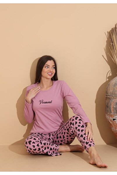 Serena Pijama damă mov cu imprimeu vermont cu pantaloni lungi floral – 100% bumbac