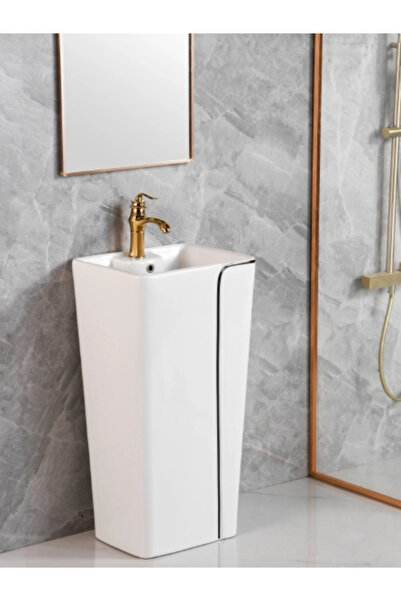 yedix yapı Yedi Yapı Beyaz Mono Blok Ayaklı Kolon Köşeli Seramik Lavabo
