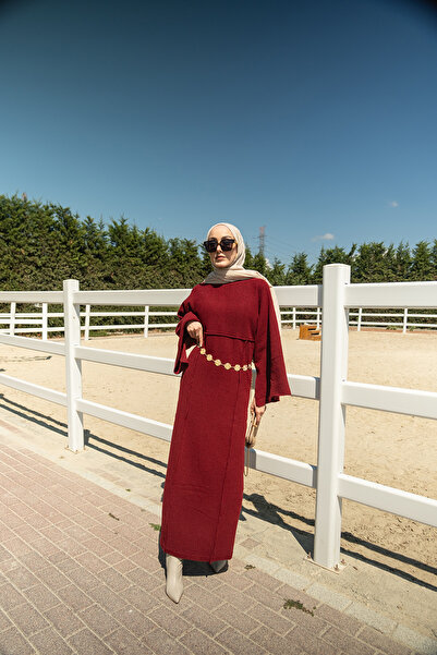 LOCCO Women's Self-Patterned Kraş Dress Burgundy