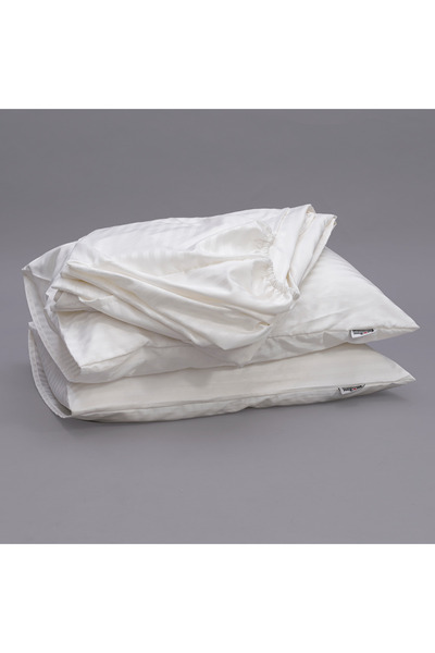 Bed N Home SA Satin Fitted Sheet Set, Striped, 1 cm, White, 100% Egyptian Cotton, 350 Thread Count, 2 Pillowcases, 180*200 cm