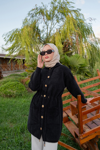 LOCCO Women's Hooded Knitwear Jacket Black