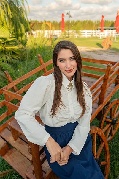 LOCCO Cămașă de damă din poplin cu detaliu cu șnur alb