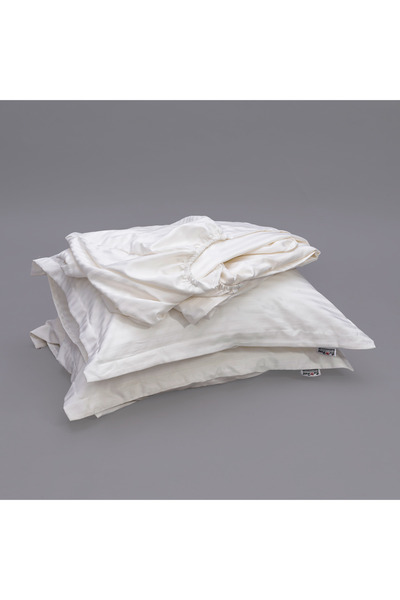 Bed N Home SA Satin Fitted Sheet Set, Striped, 1 cm, White, 100% Egyptian Cotton, 350 Thread Count, 2 Pillowcases, 180*200 cm