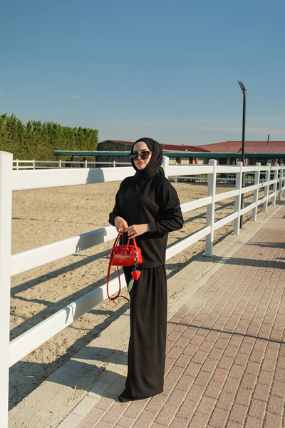 LOCCO Women's Bat Sleeve Two-Piece Set Black